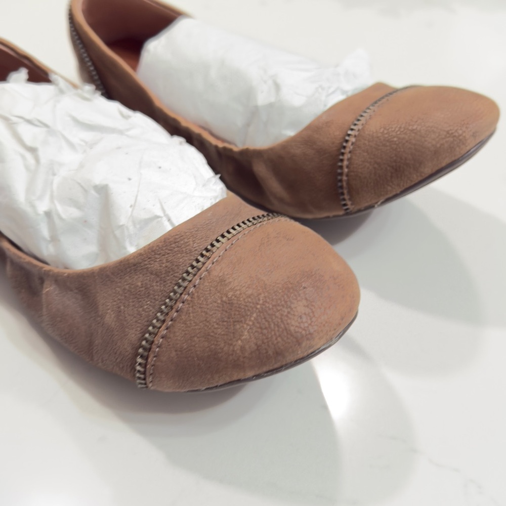 Lucky Brand Brown Suede Flats with Zipper Detail